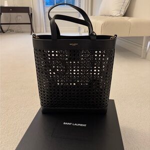 Authentic Saint Laurent Black Leather and Cane Toy Tote